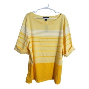 Karen Scott Plus Size Striped Yellow Elbow Sleeve Boat Neck Casual Blouse 3X